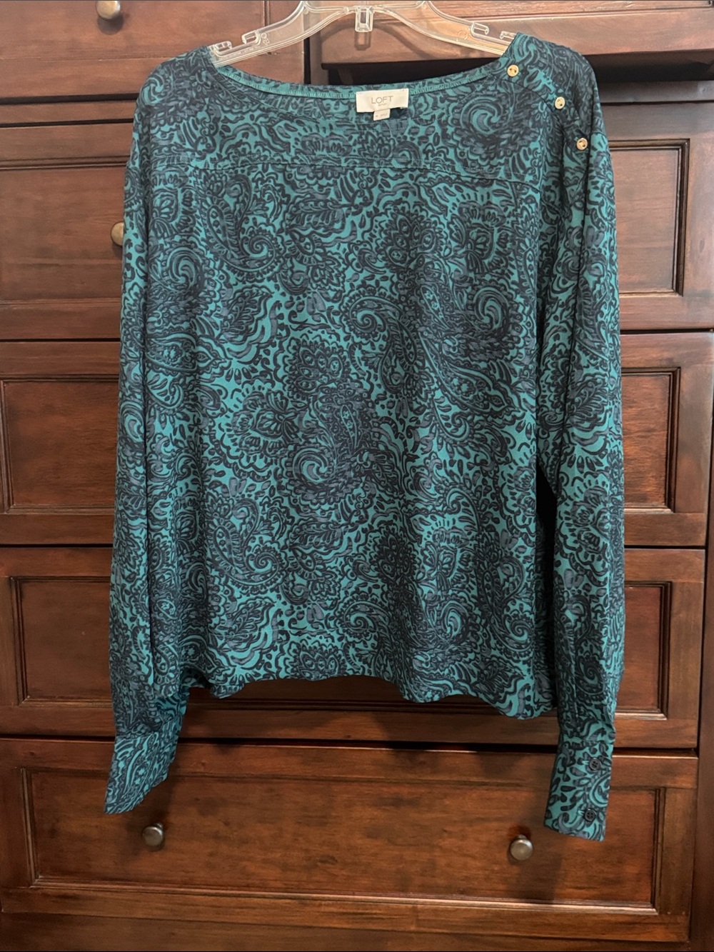 LOFT Teal and Blue Long Sleeve Blouse